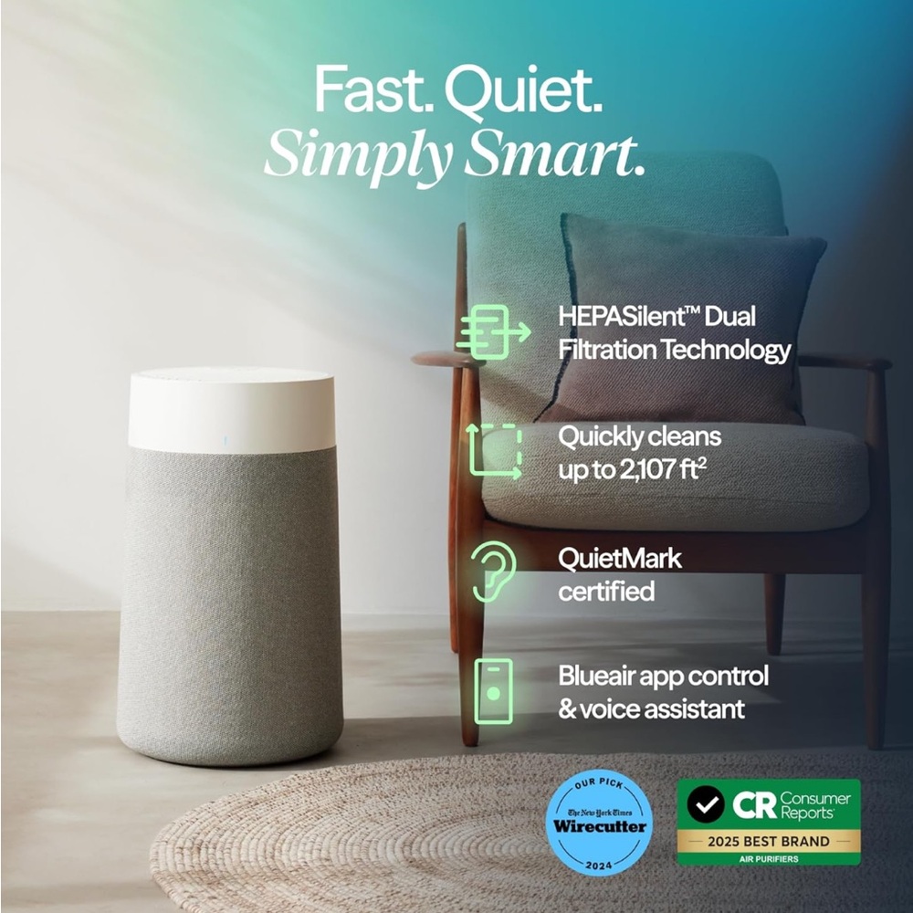 Blueair Blue Pure 311i Max Smart Air Purifier in Light Gray • Smart & Quiet